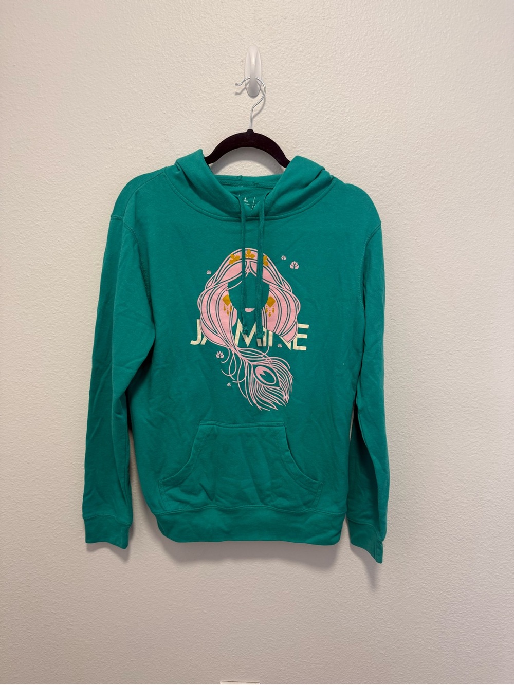 Disney Teal Hooded Sweatshirt with Pink Princess Jasmine Graphic Size Large